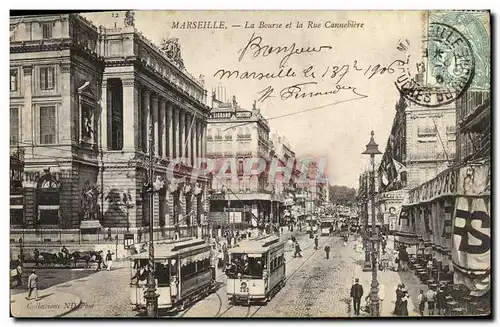 Ansichtskarte AK Marseille La Bourse et la Rue Cannebiere Tramways