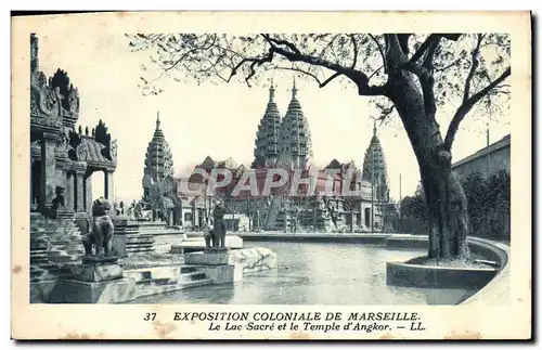 Cartes postales Exposition Coloniale de Marseille Le Lac Sacre et le Temple d Angkor