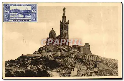 Cartes postales Marseille Basilique N D de la Garde Vignette Vue du Vieux port