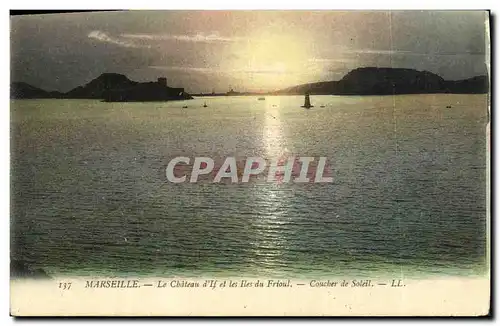 Cartes postales Marseille Le Chateau d If et les lles du Frioul Coucher de Soleil