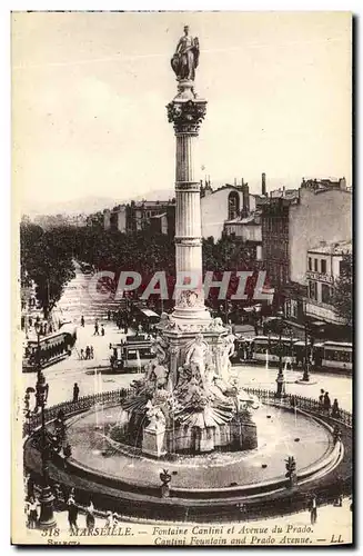 Cartes postales Marseille Fontaine Canlini et Auenue du Prado