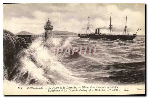 Ansichtskarte AK Marseille Le Phare de la Desirade Depart d Un Courrier de Chine Bateau