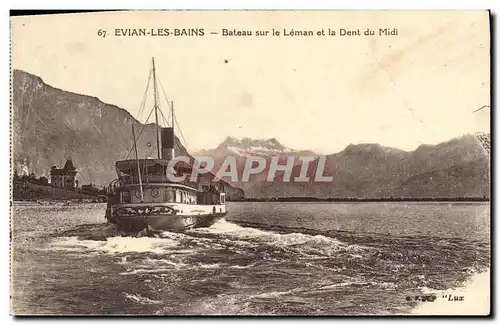 Cartes postales Evian Les Bains Bateau Sur Le Leman Et la Dent Du Midi Bateau