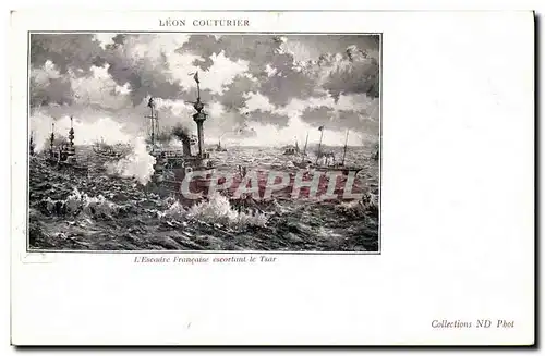 Cartes postales Bateau Guerre Leon Couturier L escadre francaise escortant le tsar Russie Russia