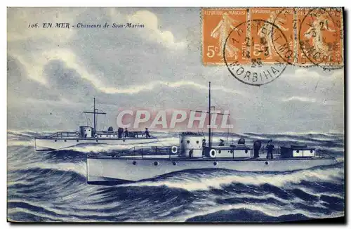 Ansichtskarte AK Bateau Guerre En Mer Chasseurs de Sous Marins