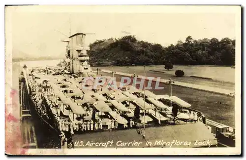 CARTE PHOTO Bateau Guerre USA Aircraft Carrier in Miraflores Lock Porte Avions