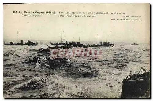 Ansichtskarte AK Bateau Guerre La Grande Guerre Les Monitors franco anglais patrouilant sur les cotes entre Dunke