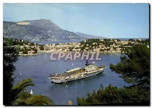 Moderne Karte Bateau Guerre Cote d Azur Vue sur la rade de Villefrance sur Mer Le Cap Ferrat Au fond la tete d