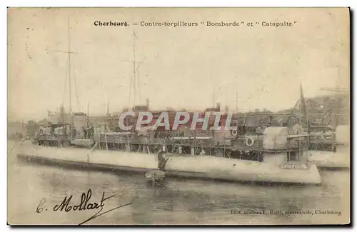 Ansichtskarte AK Bateau Guerre Cherbourg Contre torpilleurs Bombarde et Catapulte