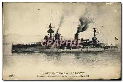 Ansichtskarte AK Bateau Guerre Marine Nationale Le Bouvet Cuirasse d escadre coule dans les Dardanelles 18 mars 1