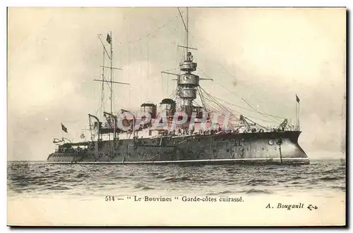 Ansichtskarte AK Bateau Guerre Le Bouvines Garde cotes cuirasse