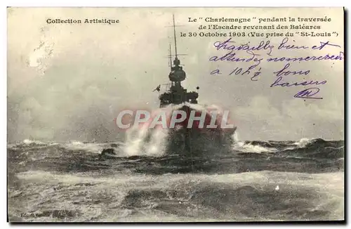 Cartes postales Bateau Guerre Le Charlemagne Pendant la Traversee de l Escadre revenant des Baleares