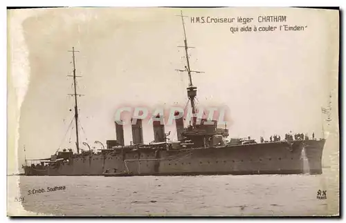 Cartes postales Bateau Guerre Croiseur leger Chatham qui aide a Couler l Emden