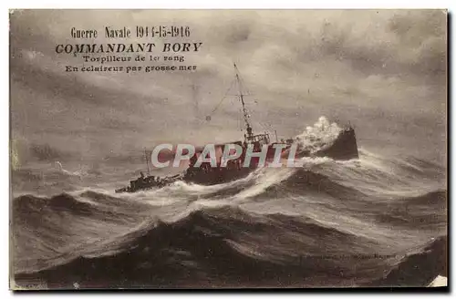 Cartes postales Bateau Guerre Commandant Bory Torpilleur de 1er rang en eclaireur par grosse mer