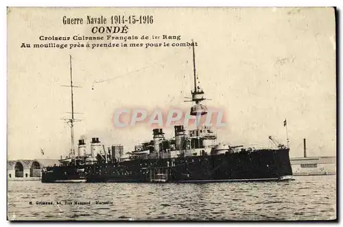 Ansichtskarte AK Bateau Guerre Conde Croiseur Cuirasse Francais de 1er Rang Au Mouillage Pres a Prendre la Mer po