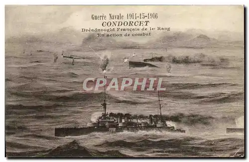 Ansichtskarte AK Bateau Guerre Condorcet Dreadnought Francais de 1er Rang en action de combat