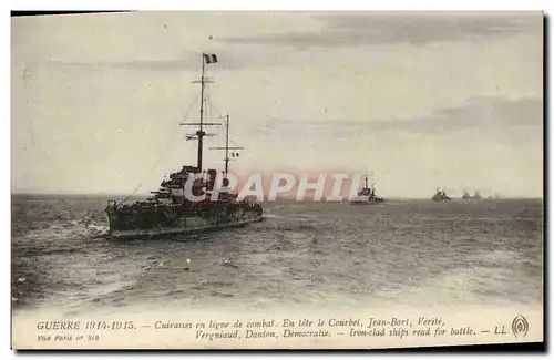 Cartes postales Bateau Guerre Guerre Cuirasse ligne de Combat En tete Courbet Jean Bart Verite Vegniaud Danton D