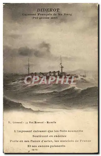 Cartes postales Bateau Guerre Diderot Cuirasse Francais de 1er Rang