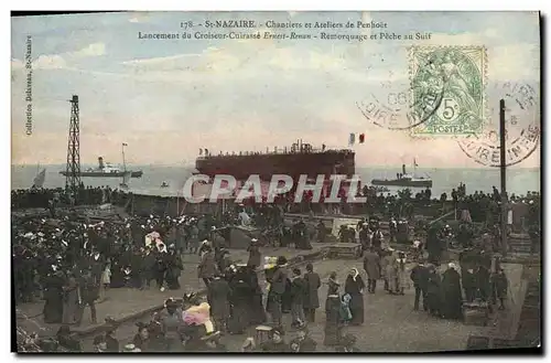 Cartes postales Bateau Guerre St Nazaire Chantiers et Ateliers de Penhoet Lancement du croiseur cuirasse Ernest