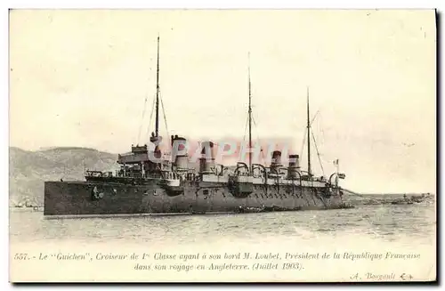 Ansichtskarte AK Bateau Guerre Marine De Guerre Francaise Croiseur Rapide Guichen a son bord M Loubet President d