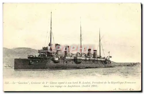 Cartes postales Bateau Guerre Marine De Guerre Francaise Croiseur Rapide Guichen a son bord M Loubet President d