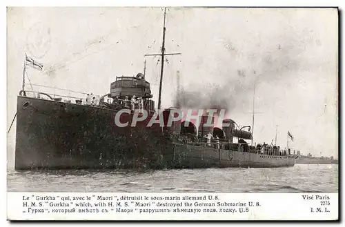 Cartes postales Bateau Guerre Le Gurkha qui avec le Maori detruisit le sous marin U8