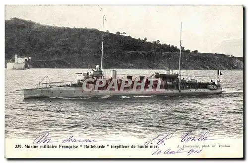 Cartes postales Bateau Guerre Marine Militaire Franceise Hallebarde Torpilleur de Haute Mer