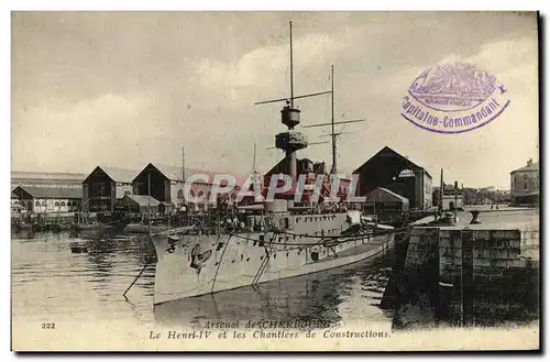Ansichtskarte AK Bateau Guerre Le Henri IV et les Chantiers de Constructions Arsenal de Cherbourg