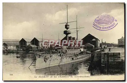 Cartes postales Bateau Guerre Le Henri IV et les Chantiers de Constructions Arsenal de Cherbourg