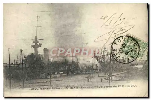 Ansichtskarte AK Bateau Guerre Marine Militaire Francaise Iena Pendant Explosion du 12 mars 1907