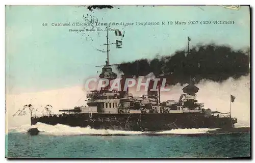 Ansichtskarte AK Cuirasse d Escadre Iena detruit Par L Explosion le 12 mars 1907 Bateau