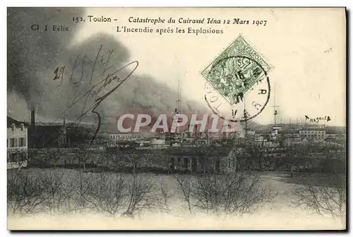 Cartes postales Toulon Catastrophe du Cuirasse Iena Mars 1907 L incendie apres les explosions