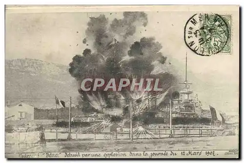 Ansichtskarte AK Bateau Guerre Cuirasse Iena Setruit par une explosion dans la Journee 12 mars 1907