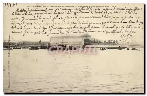 Cartes postales Bateau Cherbourg Lancement du croiseur Jules Ferry Vue prise en mer