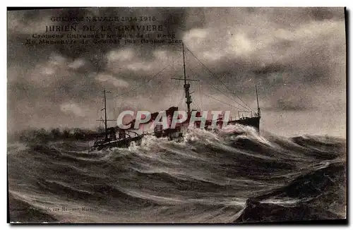 Cartes postales Bateau Le Julien de la Graviere croiseur de 1ere classe en manoeuvre de combat par grosse mer