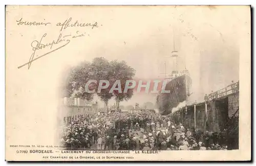 Cartes postales Bateau Bordeaux lancement du croiseur cuirasse Le Kleber Chantiers de la Gironde 20 septembre 19