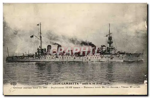 Cartes postales Bateau Le Leon Gambetta Croiseur Cuirasse coule le 26 avril 1915