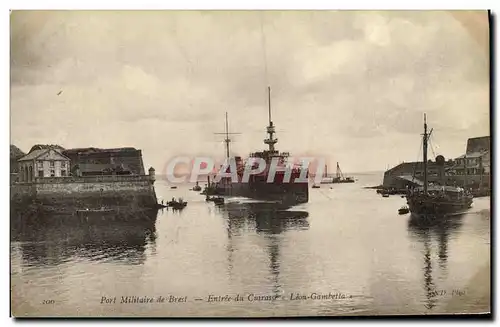 VINTAGE POSTCARD Boat Military port of Brest Entered of the armor Leon Gambetta�