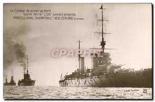 Ansichtskarte AK Bateau Combat de la mer du Nord Navire amiral Lion ouvrant la marche Princess Royal Indomptable