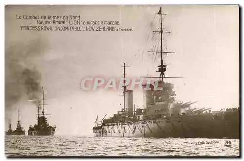 Cartes postales Bateau Combat de la mer du Nord Navire amiral Lion ouvrant la marche Princess Royal Indomptable