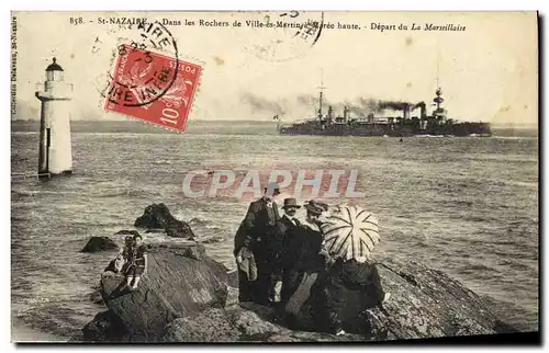 Cartes postales Bateau St Nazaire Dans les rochers de Ville es Martin a maree haute Depart de la Marseillaise