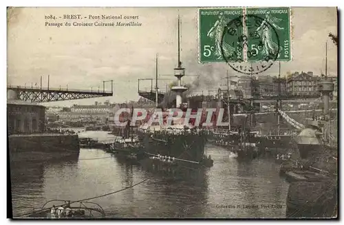 Cartes postales Bateau Brest Pont national ouvert Passage du croiseur cuirasse Marseillaise