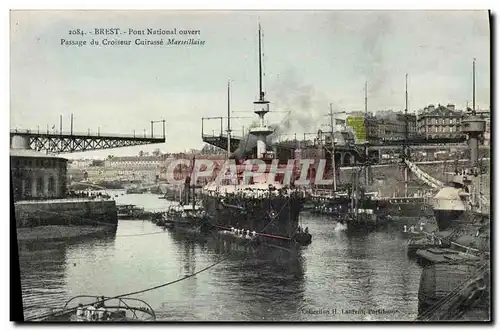 Cartes postales Bateau Brest Pont national ouvert Passage du croiseur cuirasse Marseillaise