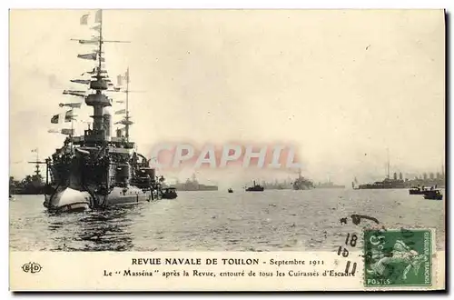 Ansichtskarte AK Bateau Massena Cuirasse d escadre Revue navale de Toulon Le Massena apres la revue etoure de tou