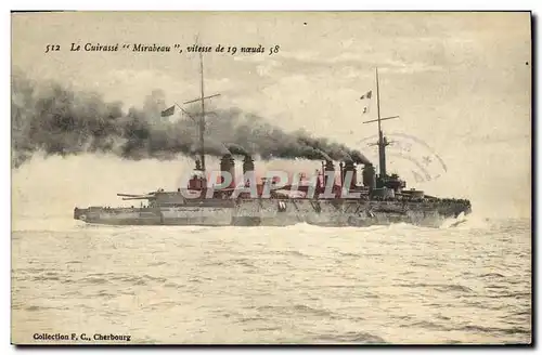 Cartes postales Bateau Croiseur de 1ere classe Mirabeau