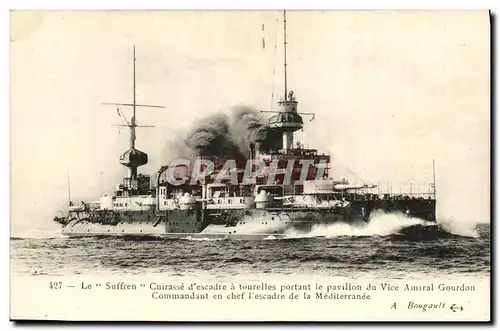 Ansichtskarte AK Bateau Guerre Le Suffren cuirasse d escadre a tourelles portant le pavillon du vice amiral Gourd