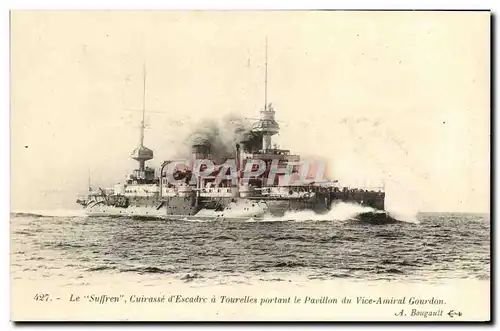 Ansichtskarte AK Bateau Guerre Suffren cuirasse d escadre a tourelles portant le pavillon Gourdon