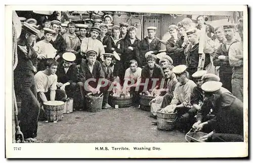 Cartes postales Bateau Guerre HMs TErrible Washing day MArins