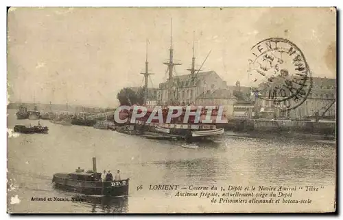 Ansichtskarte AK Bateau Guerre Lorient Caserne du 3eme depot et le navire amiral Tibre Ancienne fregate siege du