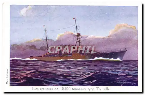 Cartes postales Bateau Guerre nos croiseurs de 10000 tonneaux type Tourville